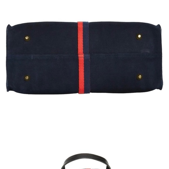 Clare V Simple Tote (Navy Blue Perforated Suede) + Bonus Stripe Crossbody Strap! - Picture 4 of 10